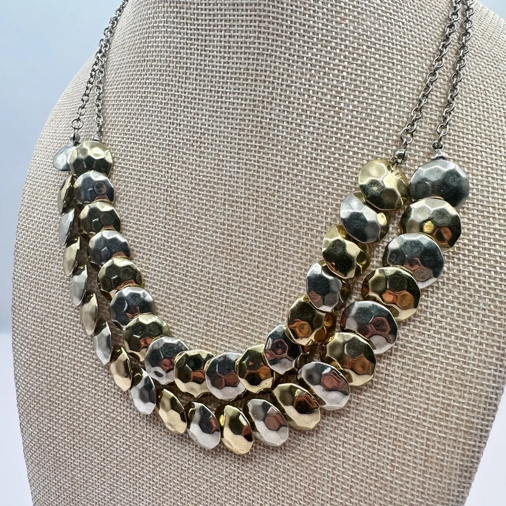 Vintage 90s Hammered Disc Double Strand Necklace Women's Classic Jewelry